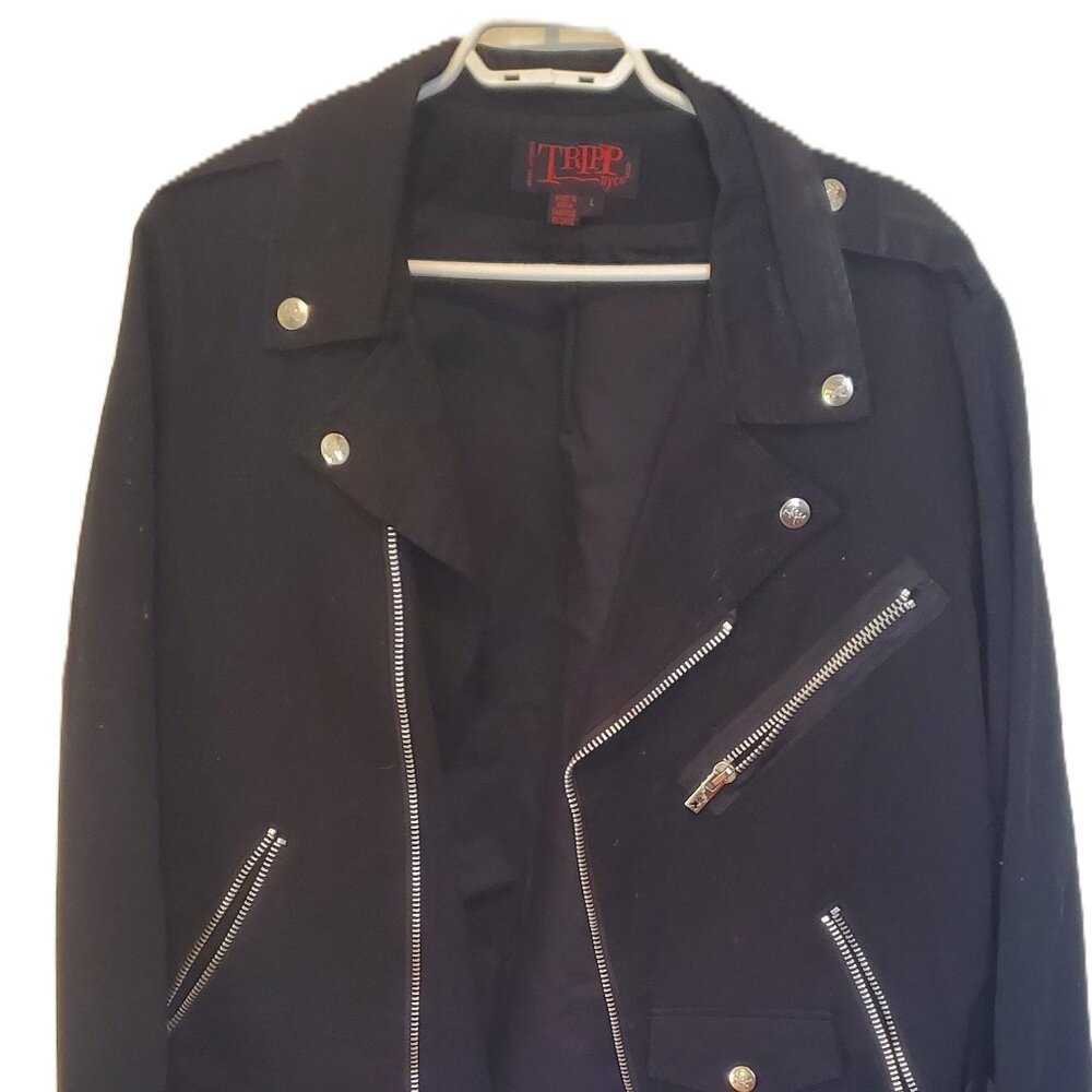 Black denim Tripp NYC biker jacket